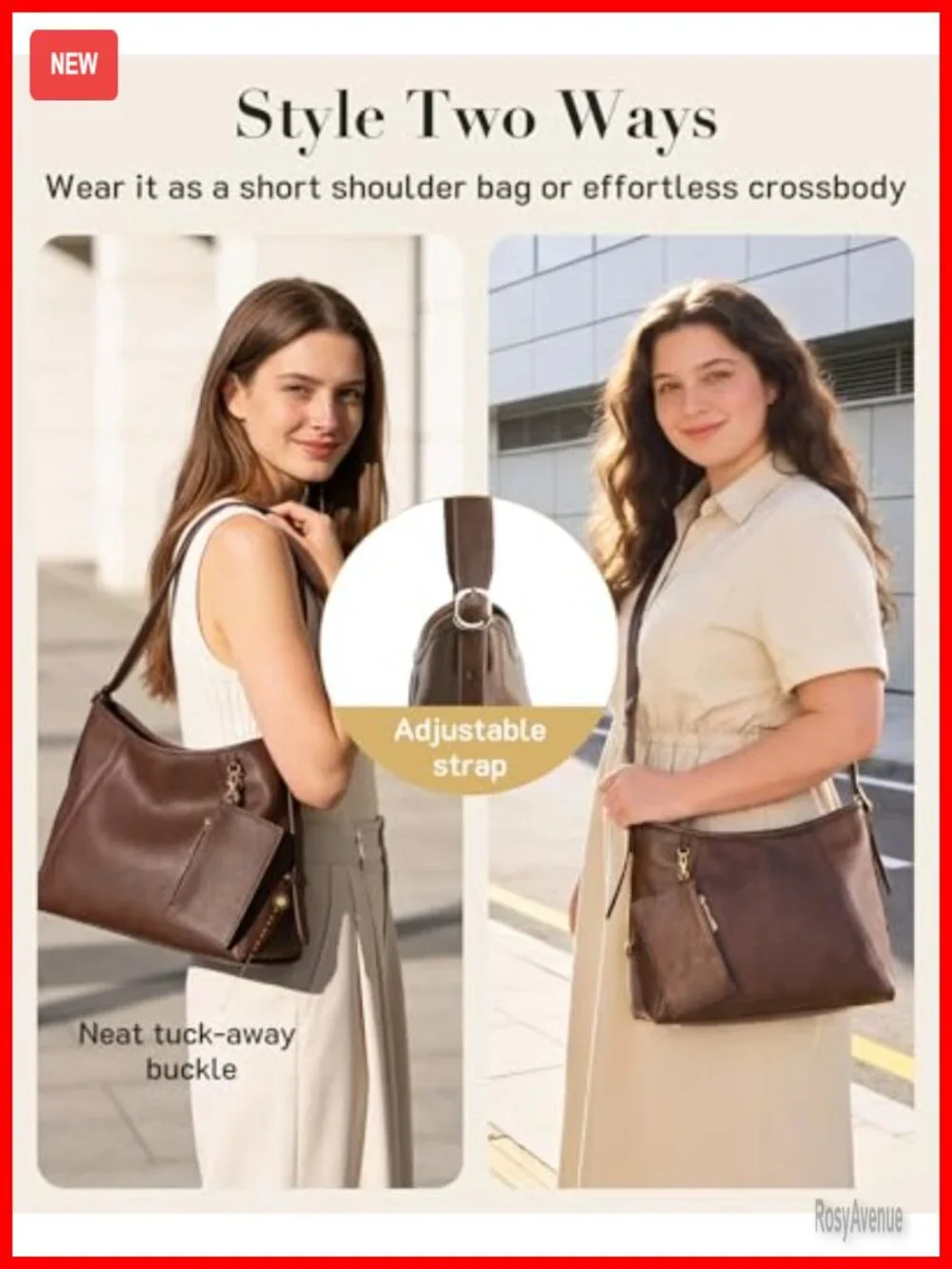 Hobo Bag for Women PU Leather Crossbody Tote Multi-pocket Shoulder Handbag